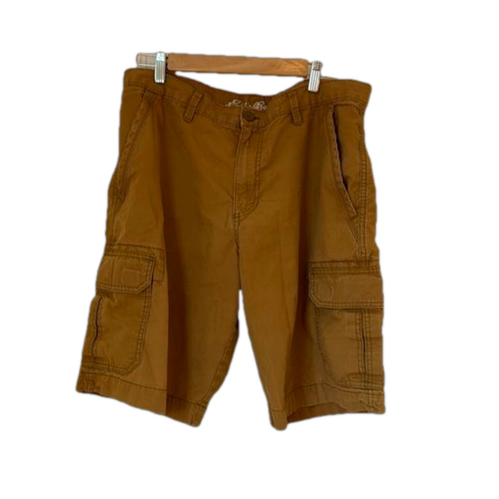 Eddie Bauer golden tan cargo shorts (inseam 11”). Size 34